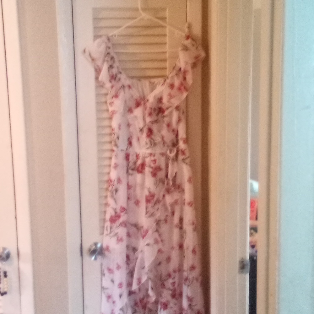 A spring floral high low dress.